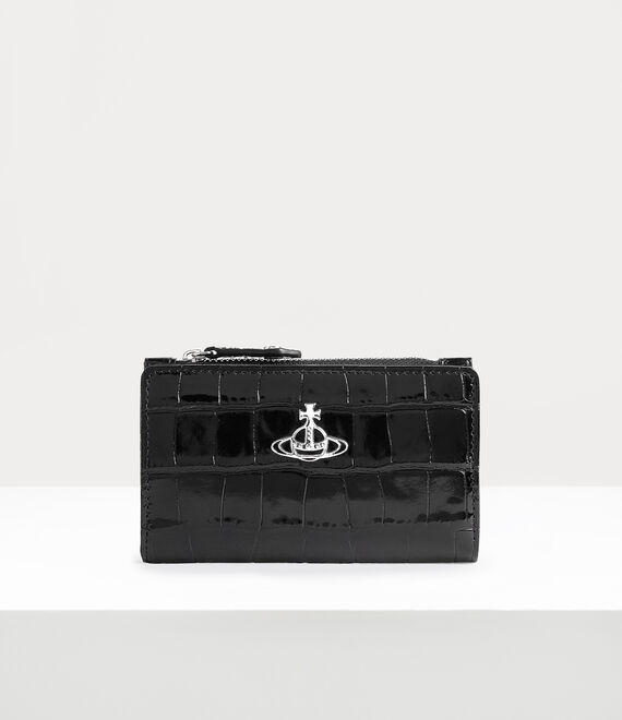 Vivienne Westwood Crocodile Slim Flap Card Holder in BLACK